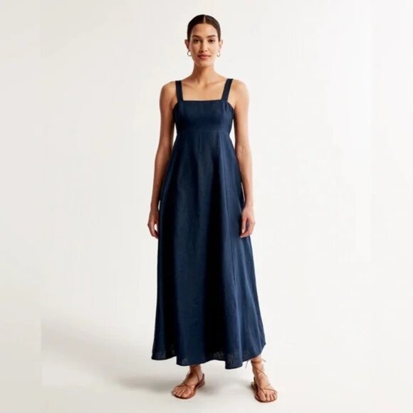 Abercrombie & Fitch Premium Linen Bow Back Maxi Dress - Picture 1 of 11